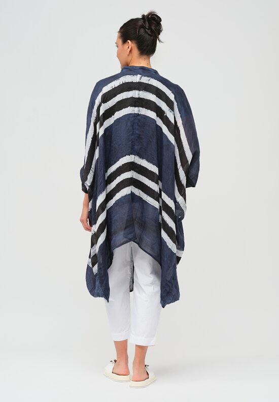 Gilda Midani Pattern-Dyed Linen Square Dress in Blue & White Stripe	