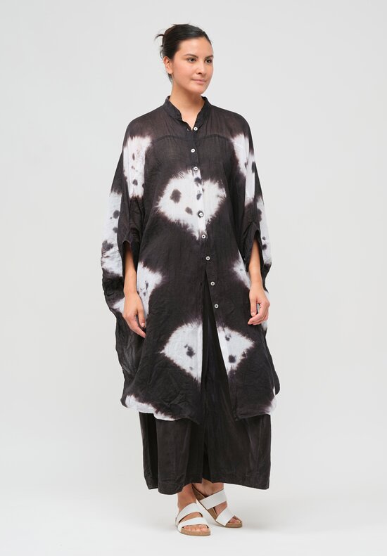 Gilda Midani Pattern-Dyed Linen Square Dress in White Stone Black	