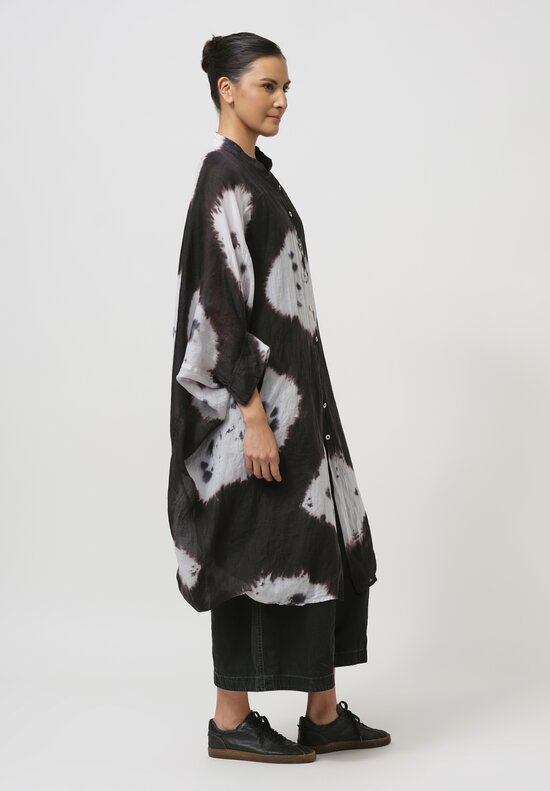 Gilda Midani Pattern-Dyed Linen Square Tunic in White Stone Black