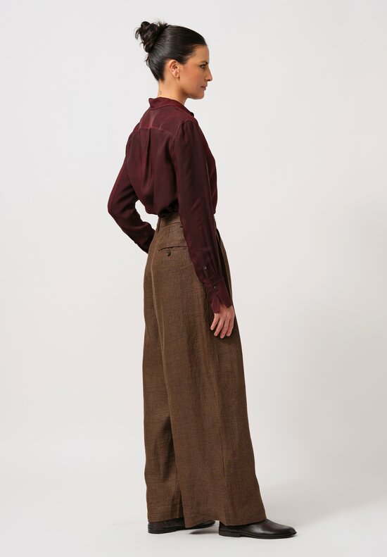 Ziggy Chen Linen Wide Tapered Trousers in Khaki Brown	