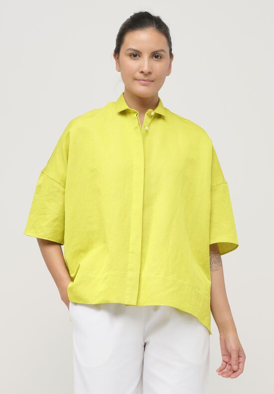 Asciari Cotton & Linen Hiera Shirt in Corn Green	