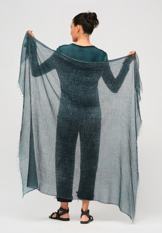 Avant Toi Hand-Painted Cashmere Gauze Scarf in Nero & Provence Green	