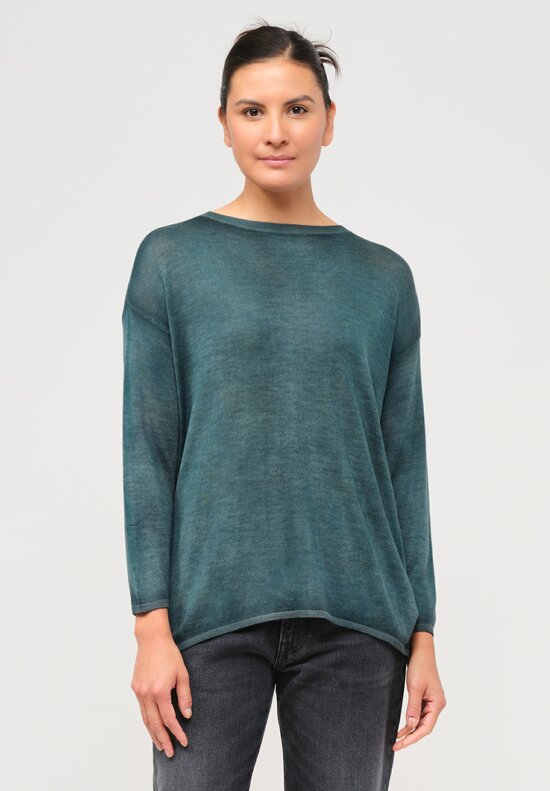 Avant Toi Cashmere & Silk Hand Painted Crewneck Sweater in Nero Provence Green	