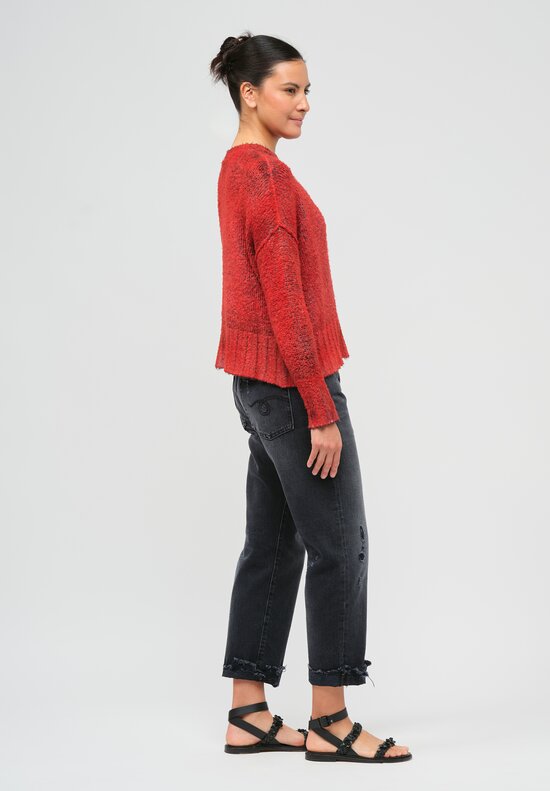 Avant Toi Cotton Hand-Painted Sweater in Nero Camelia Red	