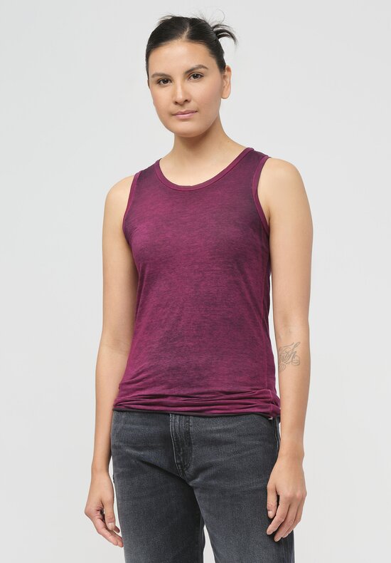 Avant Toi Hand-Painted Cotton Smanicata Tank Top in Nero Clematis Purple	
