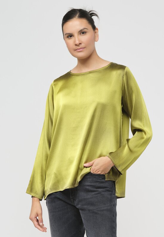 Avant Toi Hand-Painted Silk Lunga Barchetta Top in Nero Lime Green	