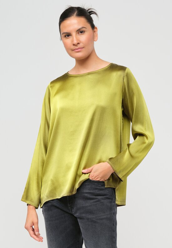 Avant Toi Hand-Painted Silk Lunga Barchetta Top in Nero Lime Green
