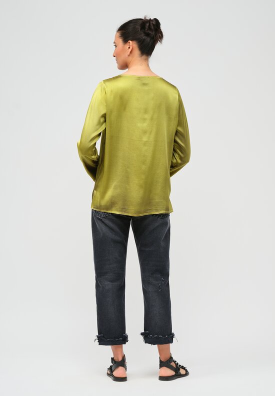 Avant Toi Hand-Painted Silk Lunga Barchetta Top in Nero Lime Green