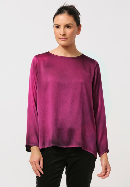 Avant Toi Hand-Painted Silk Lunga Barchetta Top in Nero Clematis Purple	