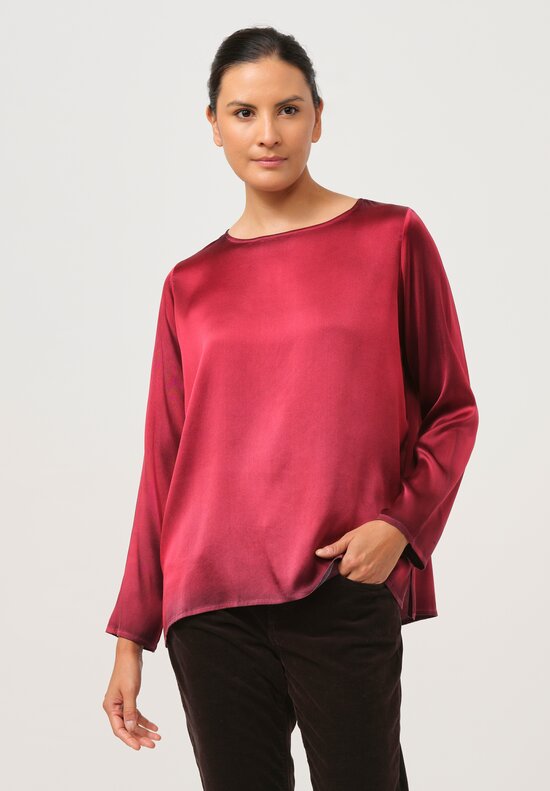 Avant Toi Hand-Painted Silk Lunga Barchetta Top in Nero Camelia Red	