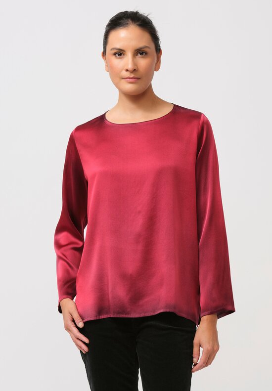 Avant Toi Hand-Painted Silk Lunga Barchetta Top in Nero Camelia Red	