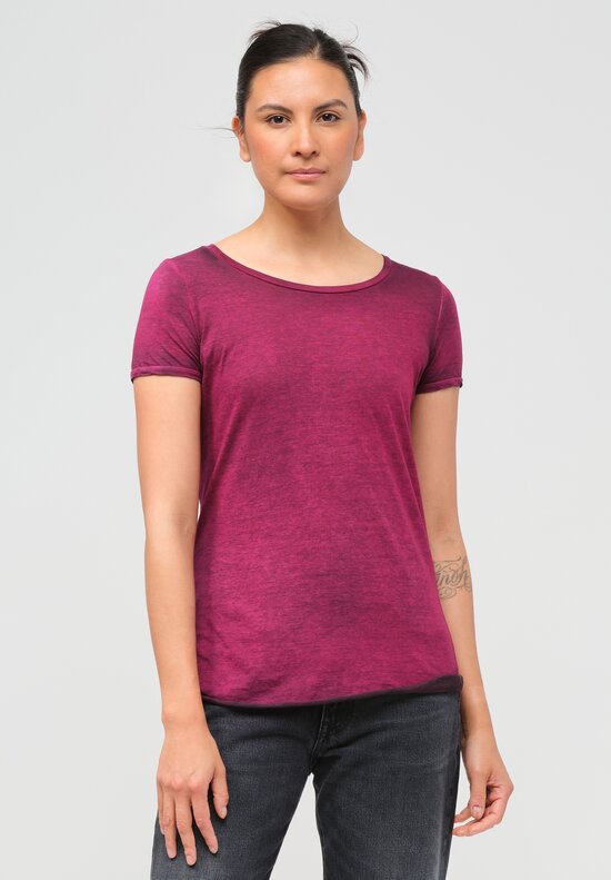 Avant Toi Hand-Painted Cotton Round-Neck Short Sleeve T-Shirt in Nero Clematis Purple	