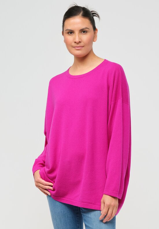 Hania New York Cashmere Long Crewneck Sasha Sweater in Mischief Pink	
