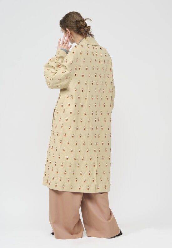 Dries Van Noten Cotton Embellished Rolendo Coat in Tan	