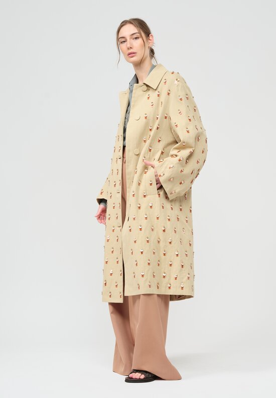 Dries Van Noten Cotton Embellished Rolendo Coat in Tan	