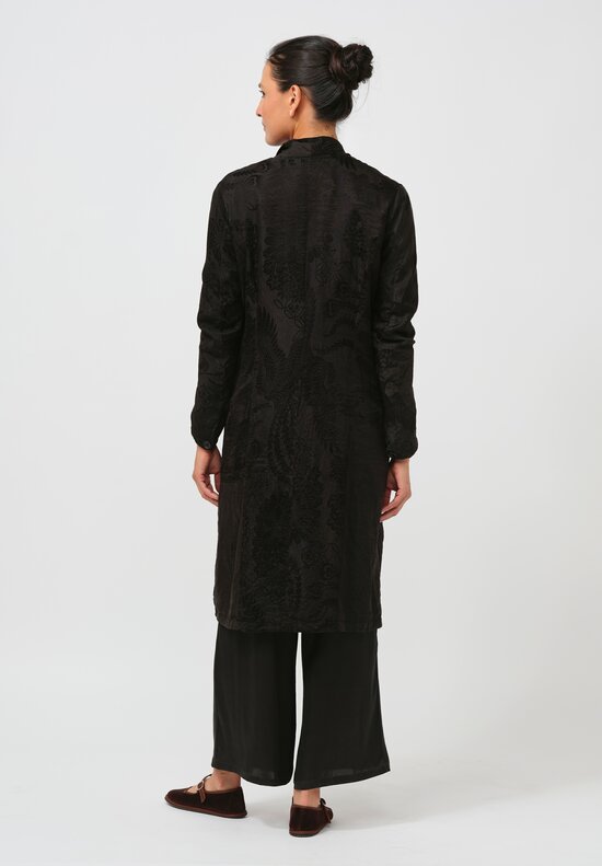 Christian Peau Vintage Silk STC Coat in Black Cranes	