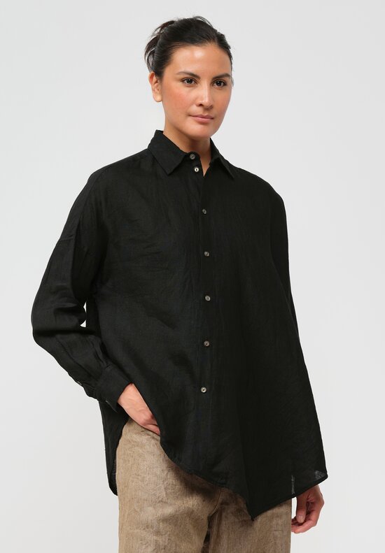 Forme d'Expression Woven Linen Deconstructed Shirt in Black