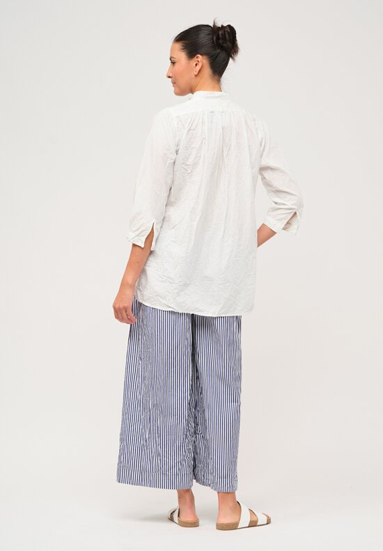 Daniela Gregis Washed Cotton Printed Pigiama Pants in White & Dark Blue Stripe	
