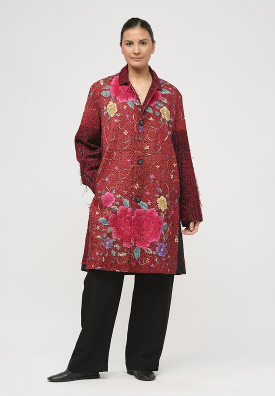By Walid Chinese Silk Rufus Coat in Red