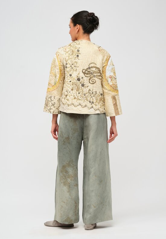 By Walid French & Italian Silk Ilana Jacket in Pale Gold & Pink	