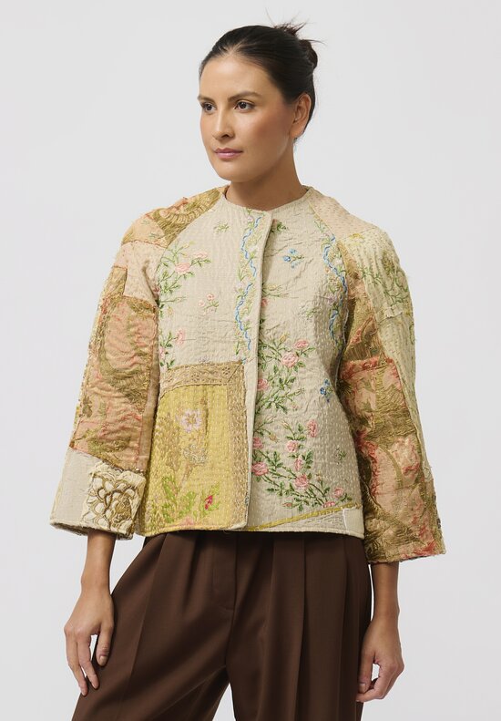 By Walid French & Italian Silk Ilana Jacket in Pale Gold & Pink	