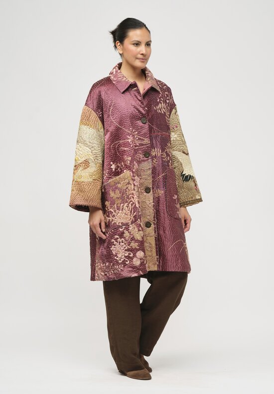 By Walid Chinese Silk Georgina Coat in Gold & Wine Purple	