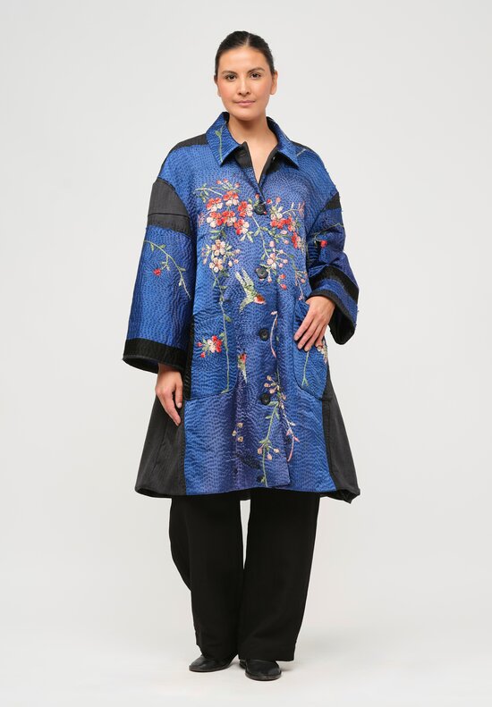 By Walid Chinese Silk Georgina Coat in Blue & Black	