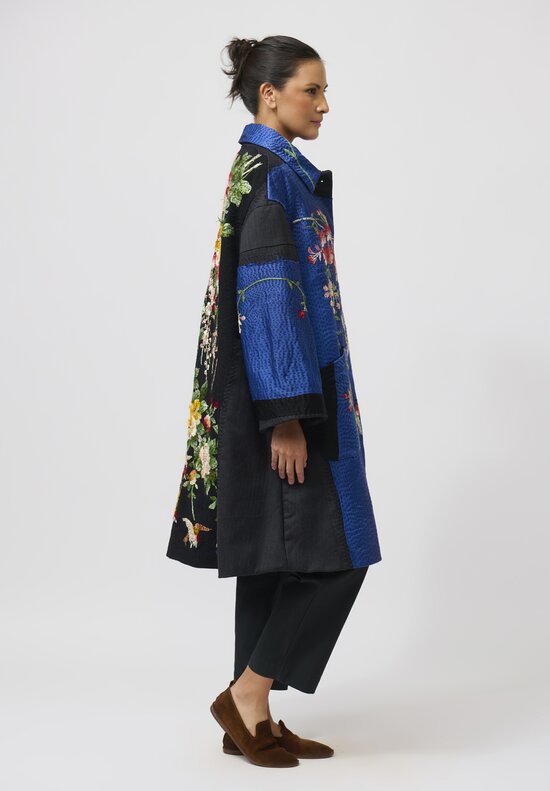 By Walid Chinese Silk Georgina Coat in Blue & Black	