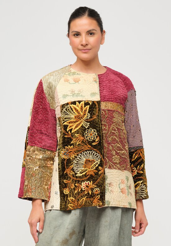 By Walid French & Italian Silk Ilana Jacket in Red & Brown Multi	