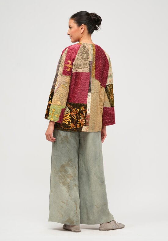 By Walid French & Italian Silk Ilana Jacket in Red & Brown Multi	