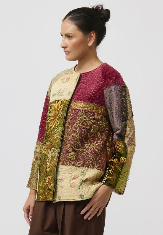 By Walid French & Italian Silk Ilana Jacket in Red & Brown Multi	