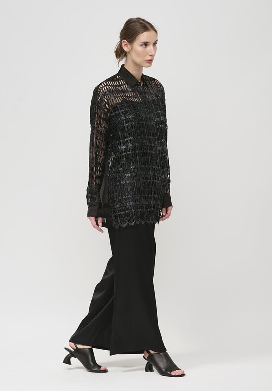 Biyan Geometric Lace Organza Shirt in Black