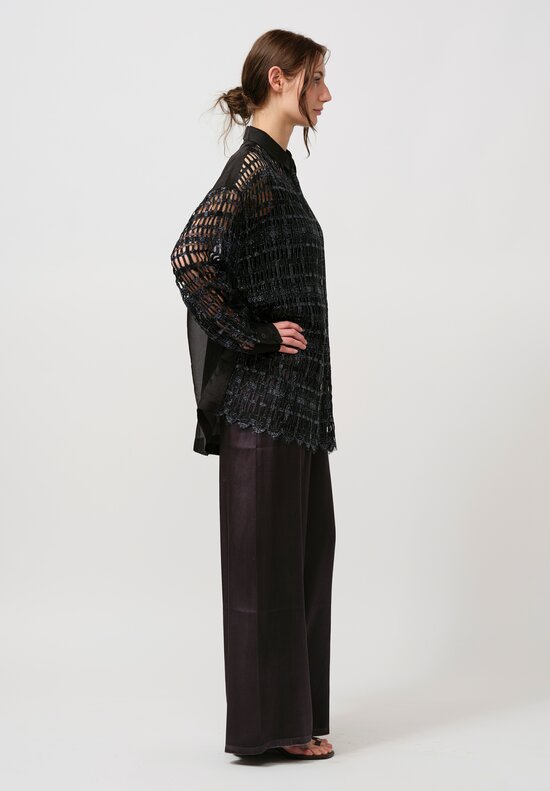 Biyan Geometric Lace Organza Shirt in Black	