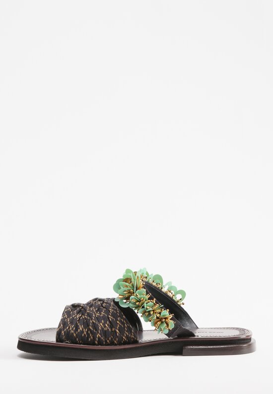 Dries Van Noten Woven Dual Band Lace Embellished Sandals in Teal & Dark Brown