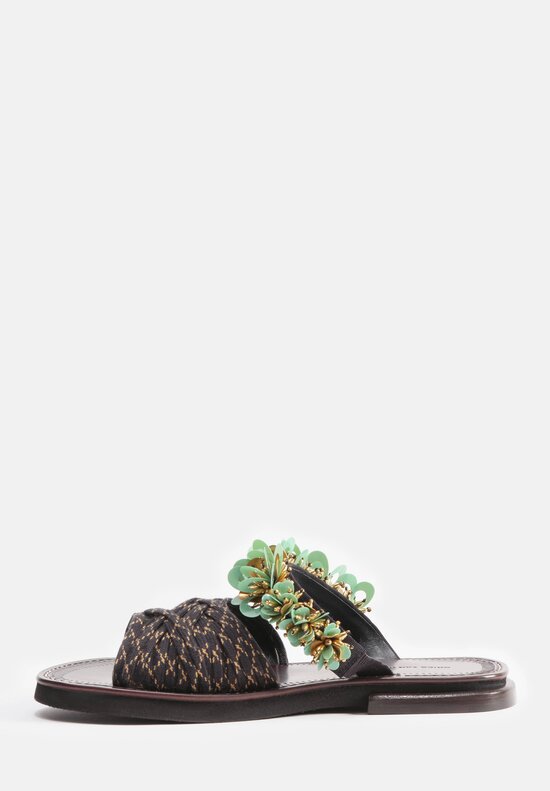 Dries Van Noten Woven Dual Band Lace Embellished Sandals in Teal & Dark Brown	