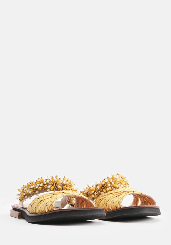 Dries Van Noten Woven Dual Band Lace Embellished Sandals in Yellow Tan