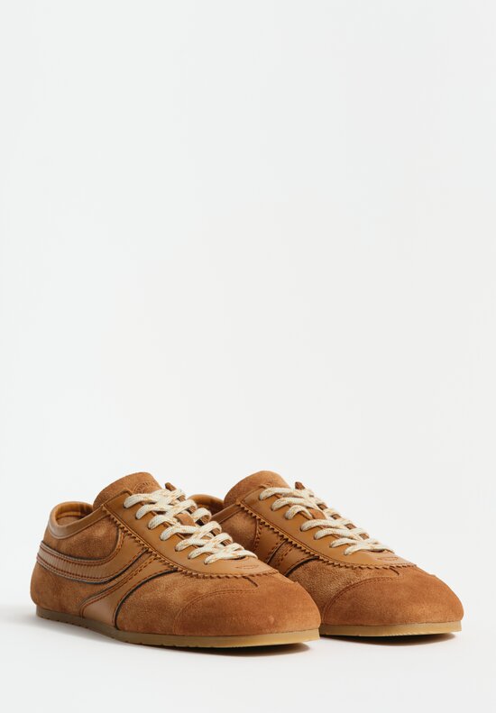 Dries Van Noten Leather Trimmed Suede Sneakers in Tan	