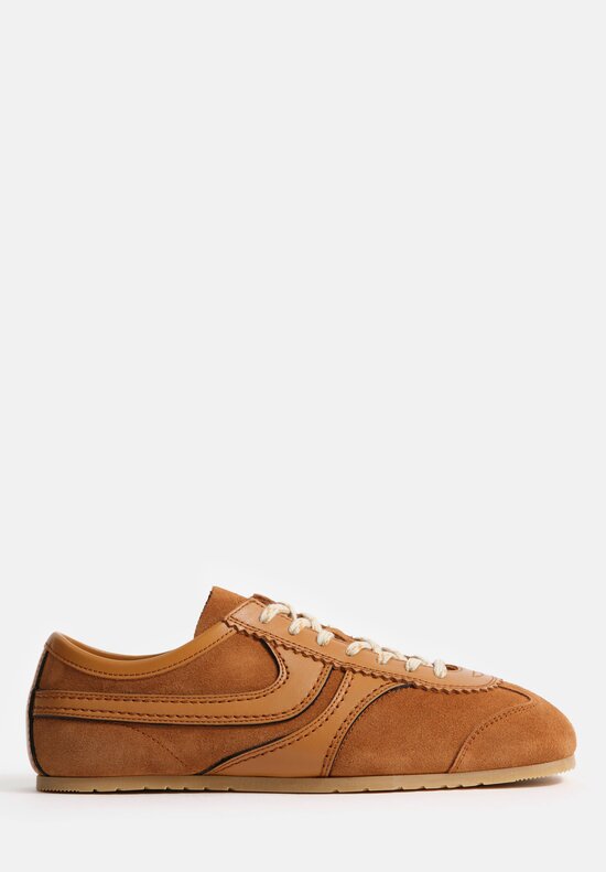 Dries Van Noten Leather Trimmed Suede Sneakers in Tan