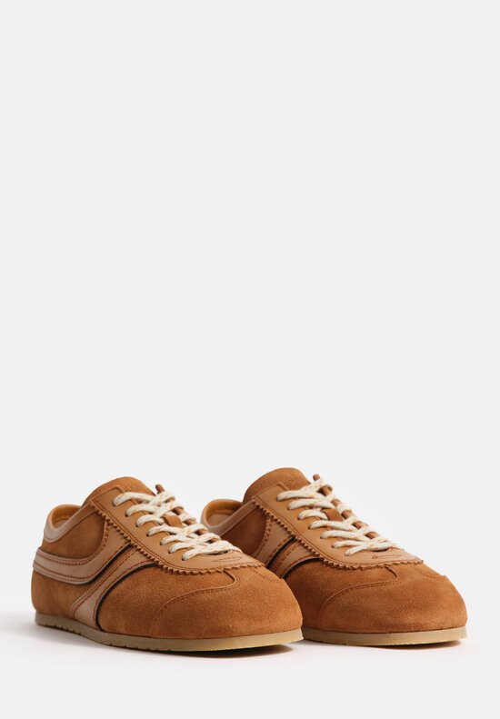 Dries Van Noten Leather Trimmed Suede Sneakers in Tan