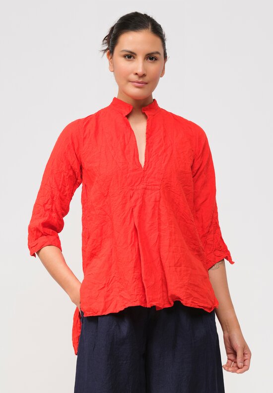 Daniela Gregis Washed Linen Kora Shirt in Arancio Red	
