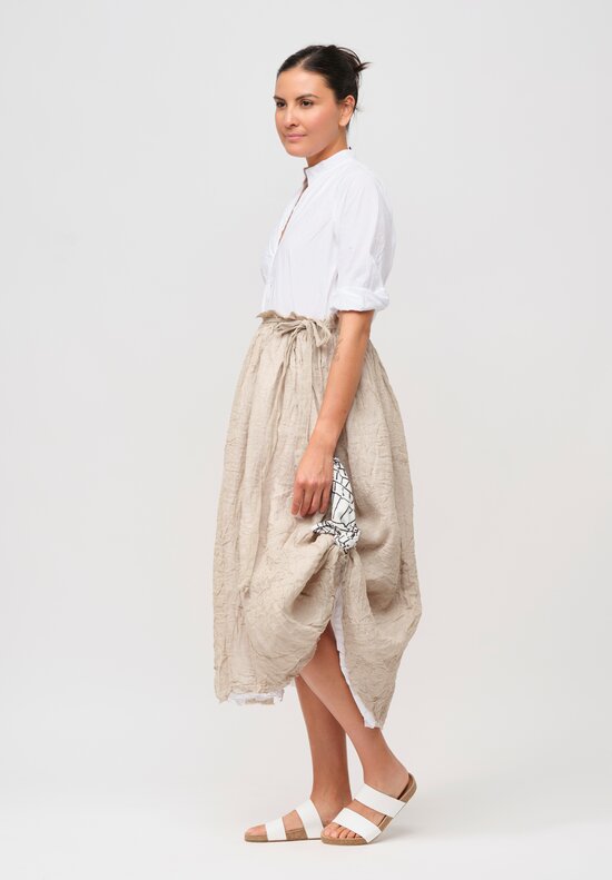 Daniela Gregis Washed Cotton & Linen Gonna Aneto Skirt in Greggio White