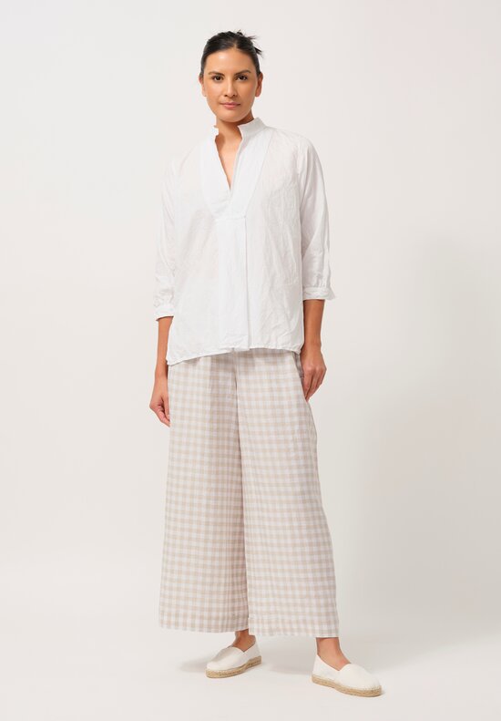 Daniela Gregis Linen Wide Leg Pigiama Pants in Natural Check	