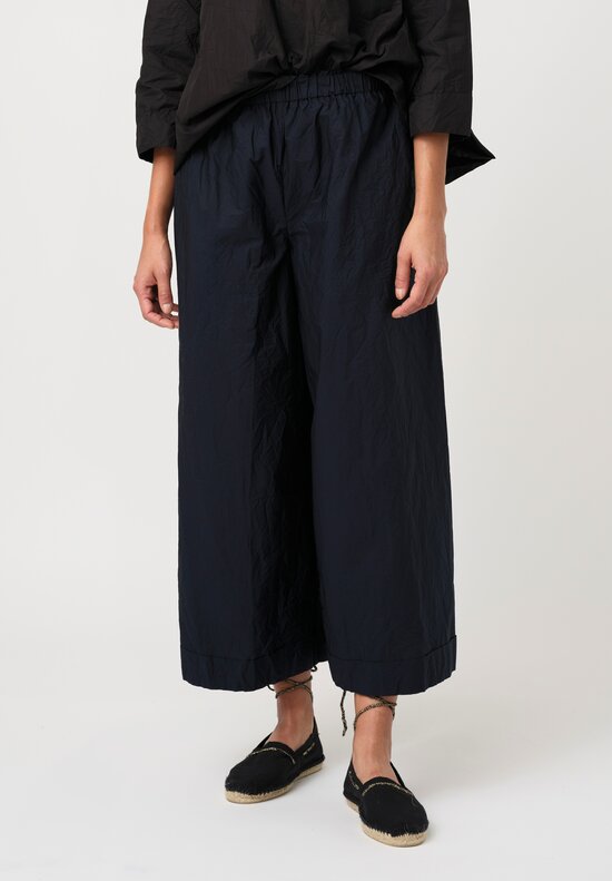 Daniela Gregis Washed Cotton Wide Leg Pigiama Pocket Pants in Navy Blue