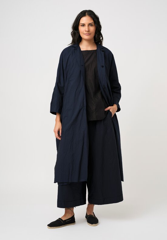 Daniela Gregis Washed Cotton Wide Leg Pigiama Pocket Pants in Navy Blue