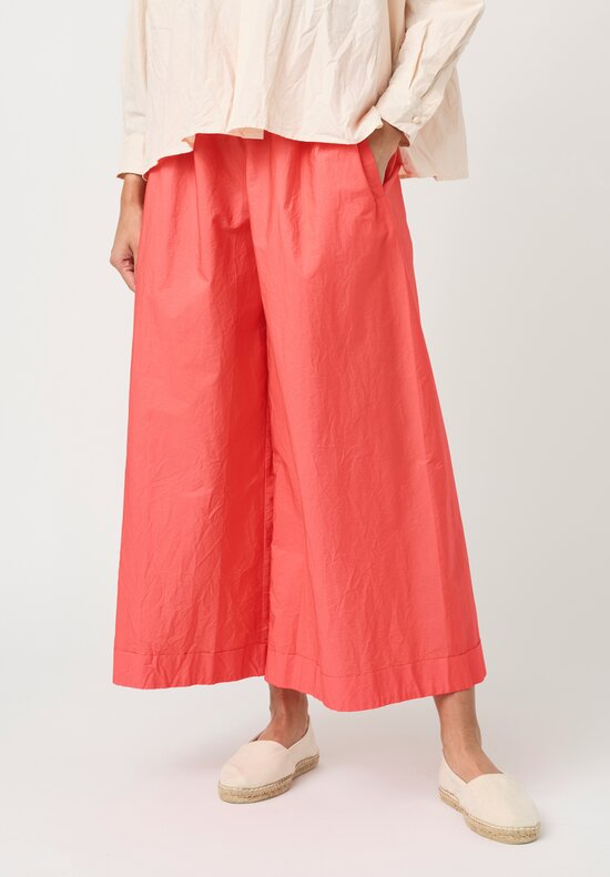Daniela Gregis Washed Cotton Wide Leg Pigiama Pocket Pants in Glow Red