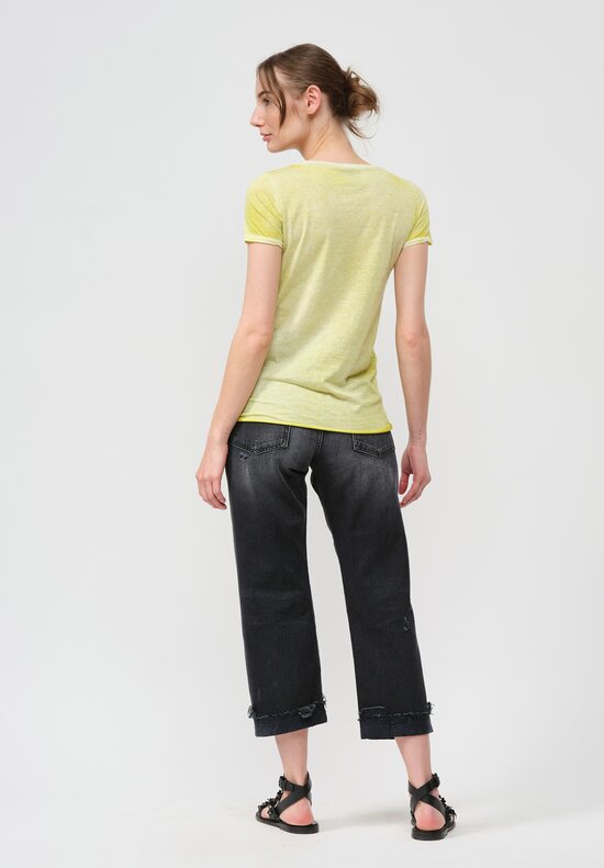 Avant Toi Cotton Round-Neck Short Sleeve T-Shirt in Light Lime Yellow	