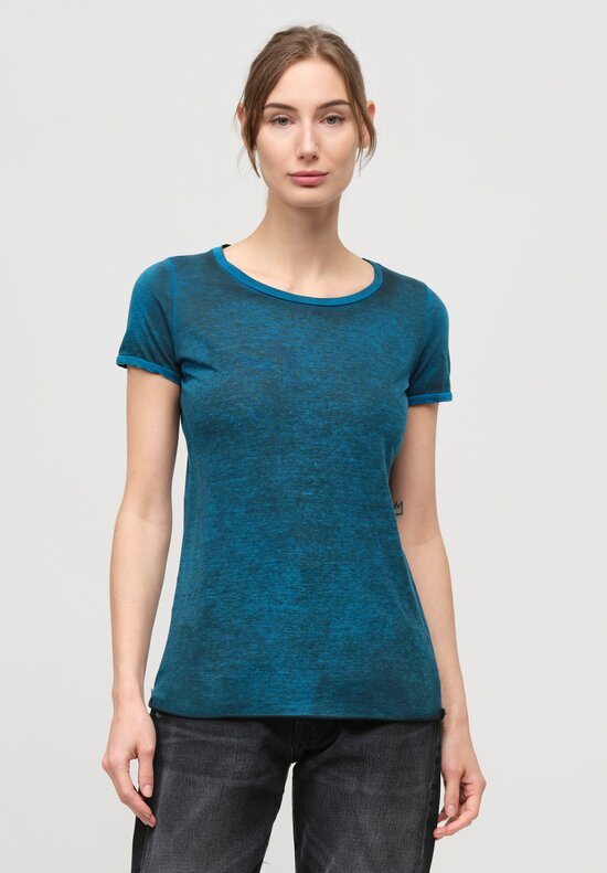 Avant Toi Cotton Round-Neck Short Sleeve T-Shirt in Nero Nigella Blue	