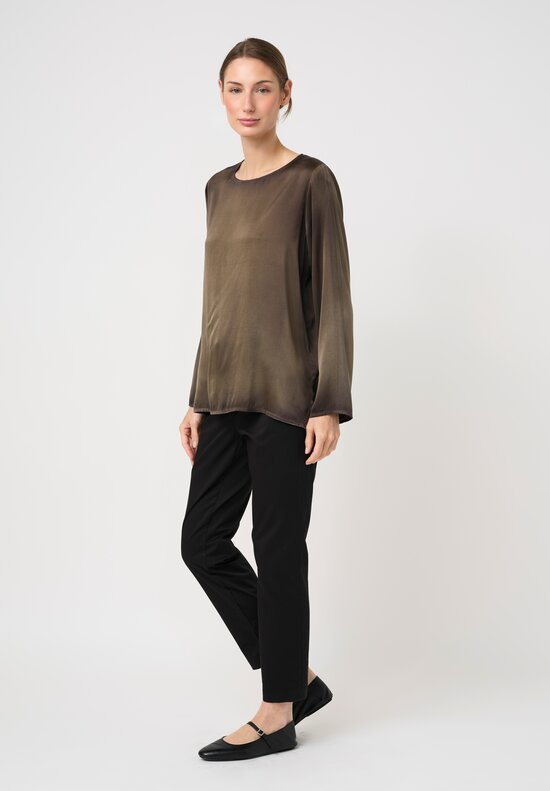 Avant Toi Hand Painted Silk Barchetta Top in Nero & Mushroom Grey	