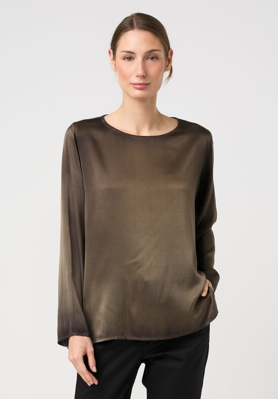Avant Toi Hand Painted Silk Barchetta Top in Nero & Mushroom Grey	