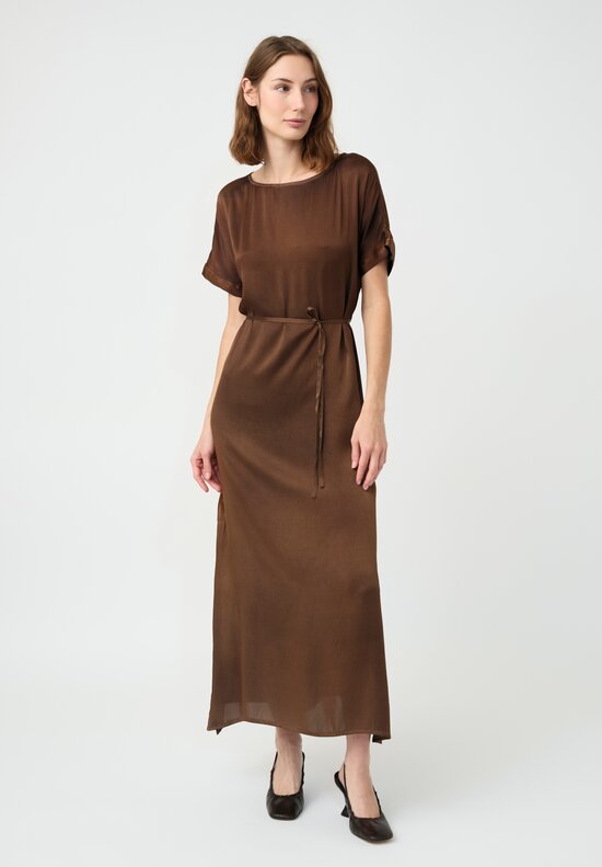 Avant Toi Silk Barchetta Dress in Nero & Sughero Brown